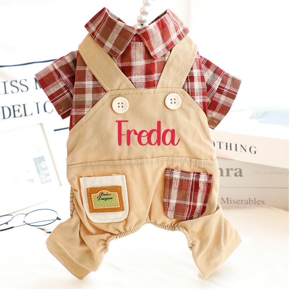 Personalized Name Pet Stylish Plaid Pet Overalls | inCloth53