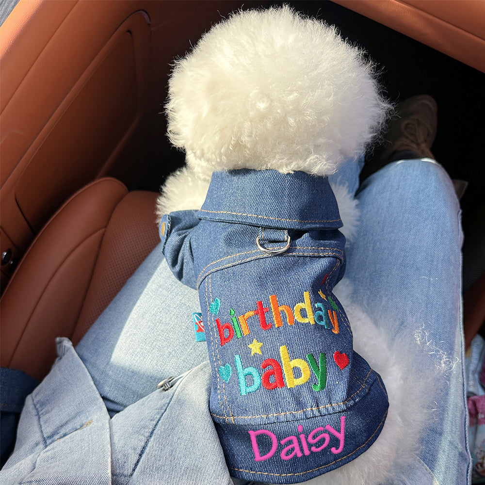 Personalisierte bestickte Namens-Haustier-Geburtstags-Jeansjacke | inCloth68
