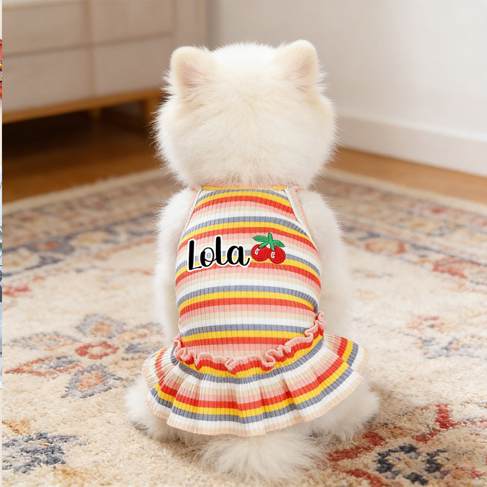 Robe d'été rayée arc-en-ciel personnalisée pour animaux de compagnie | inCloth69