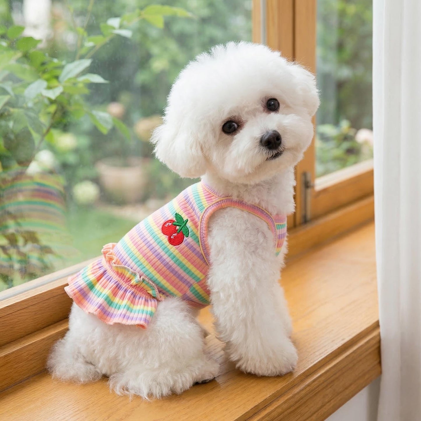 Robe d'été rayée arc-en-ciel personnalisée pour animaux de compagnie | inCloth69