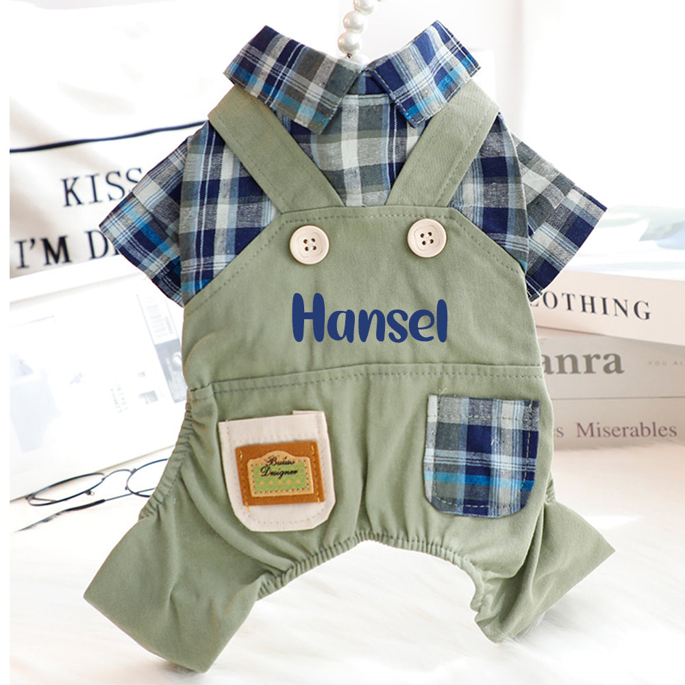 Personalized Name Pet Stylish Plaid Pet Overalls | inCloth53