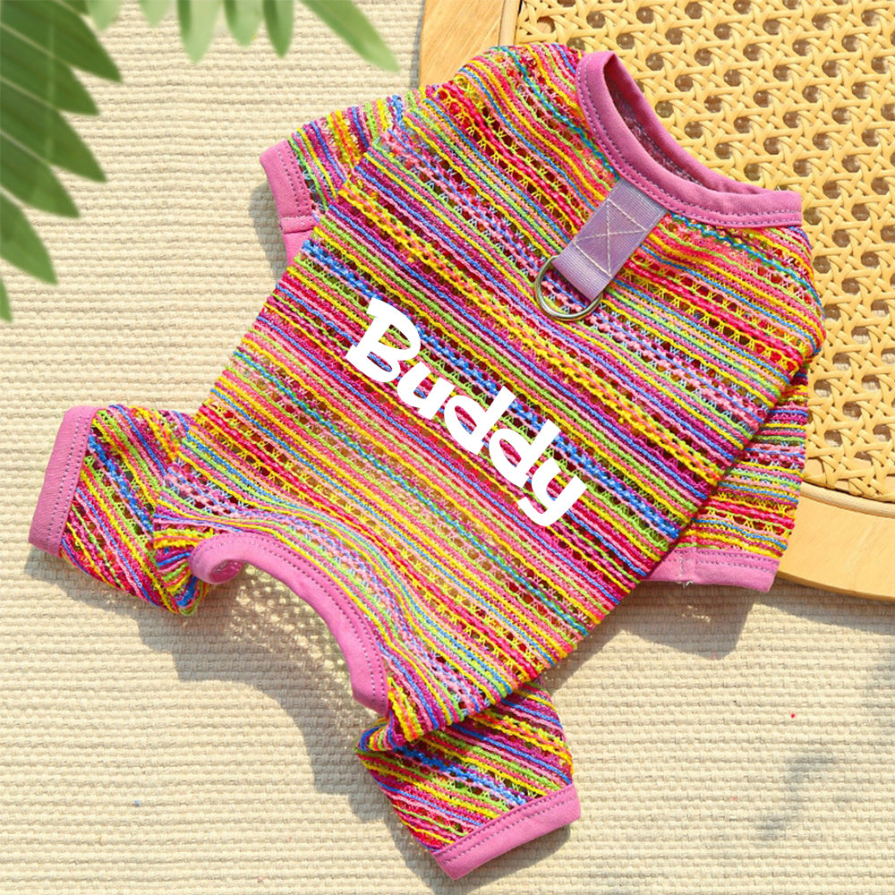 Personalisierter gestreifter Hunde-Jumpsuit mit Namen | inCloth47