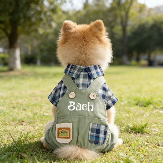 Personalized Name Pet Stylish Plaid Pet Overalls | inCloth53
