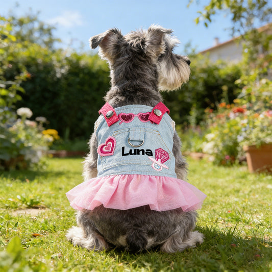 Personalized Name Pet Denim Dress & Hat Set | inCloth67