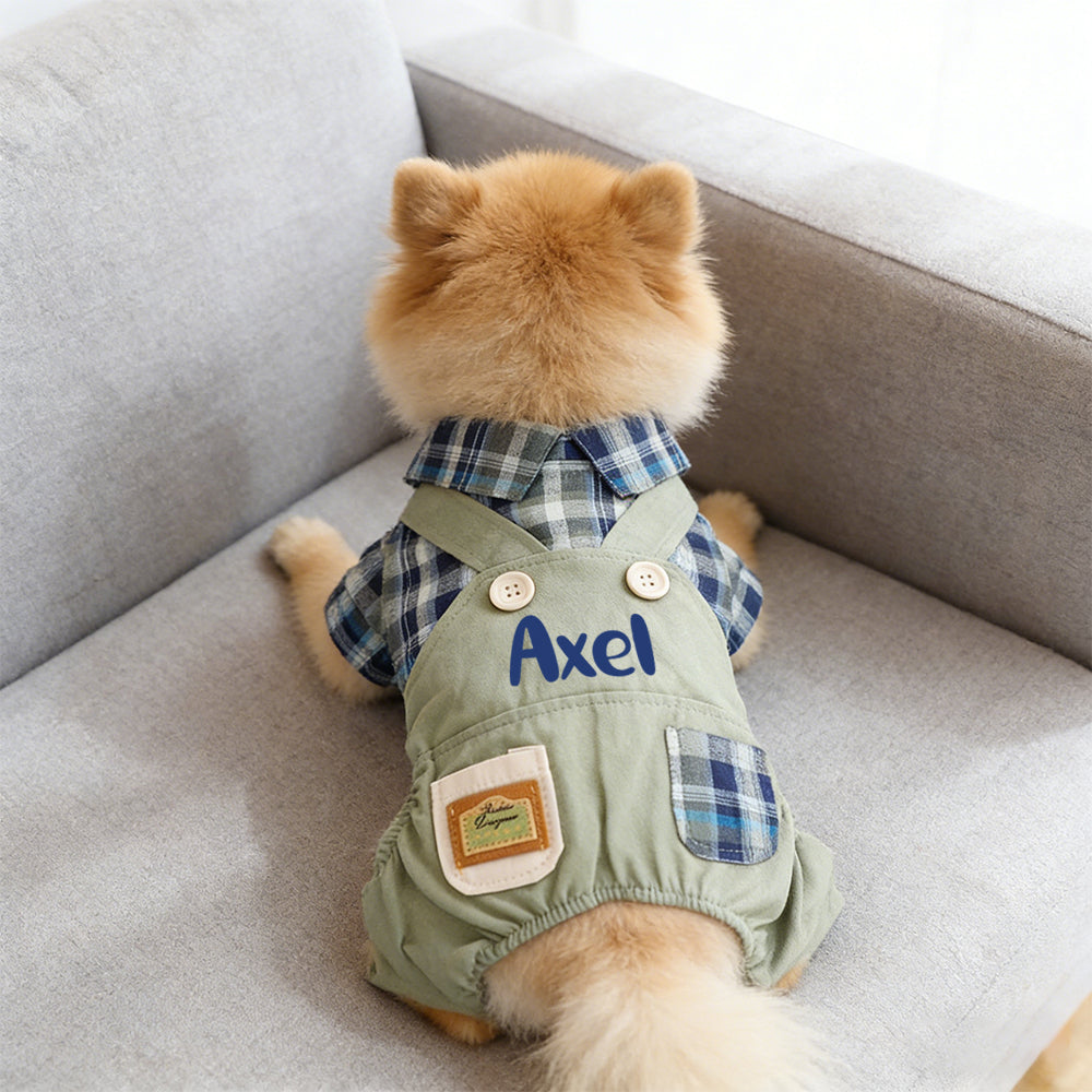 Personalized Name Pet Stylish Plaid Pet Overalls | inCloth53