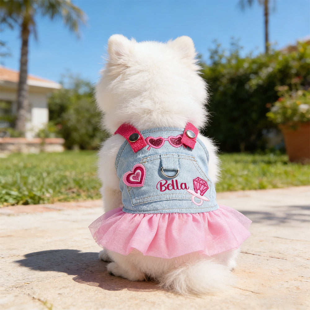 Personalisiertes Namens-Hunde-Jeanskleid & Hut-Set | inCloth67