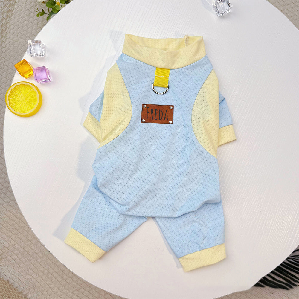 Personalisierter Leder-Aufnäher Name Atmungsaktiver Sommer-Haustier-Overall | inCloth64