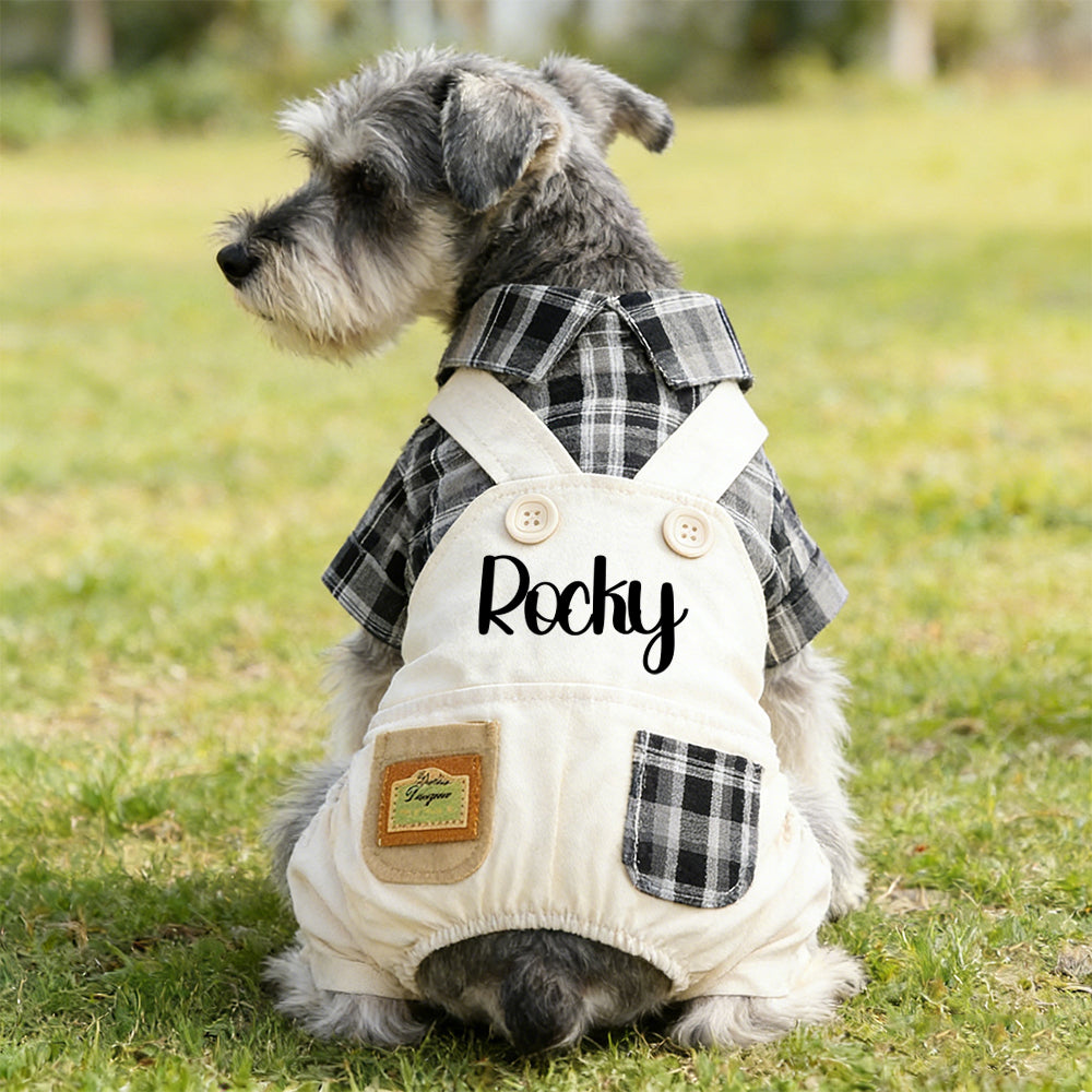 Personalized Name Pet Stylish Plaid Pet Overalls | inCloth53