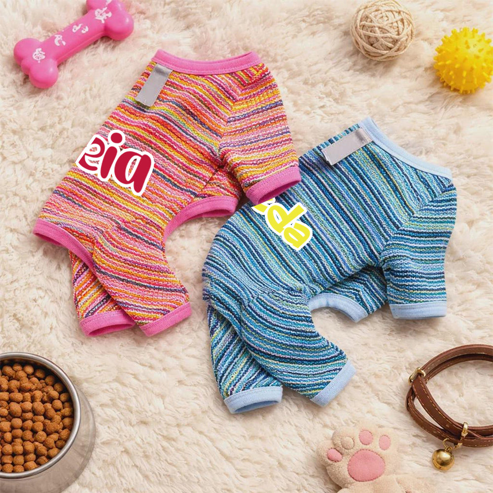 Personalisierter gestreifter Hunde-Jumpsuit mit Namen | inCloth47