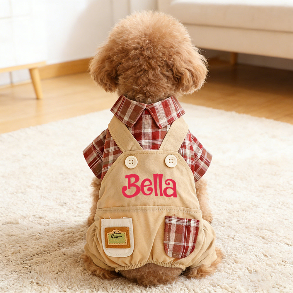 Personalized Name Pet Stylish Plaid Pet Overalls | inCloth53