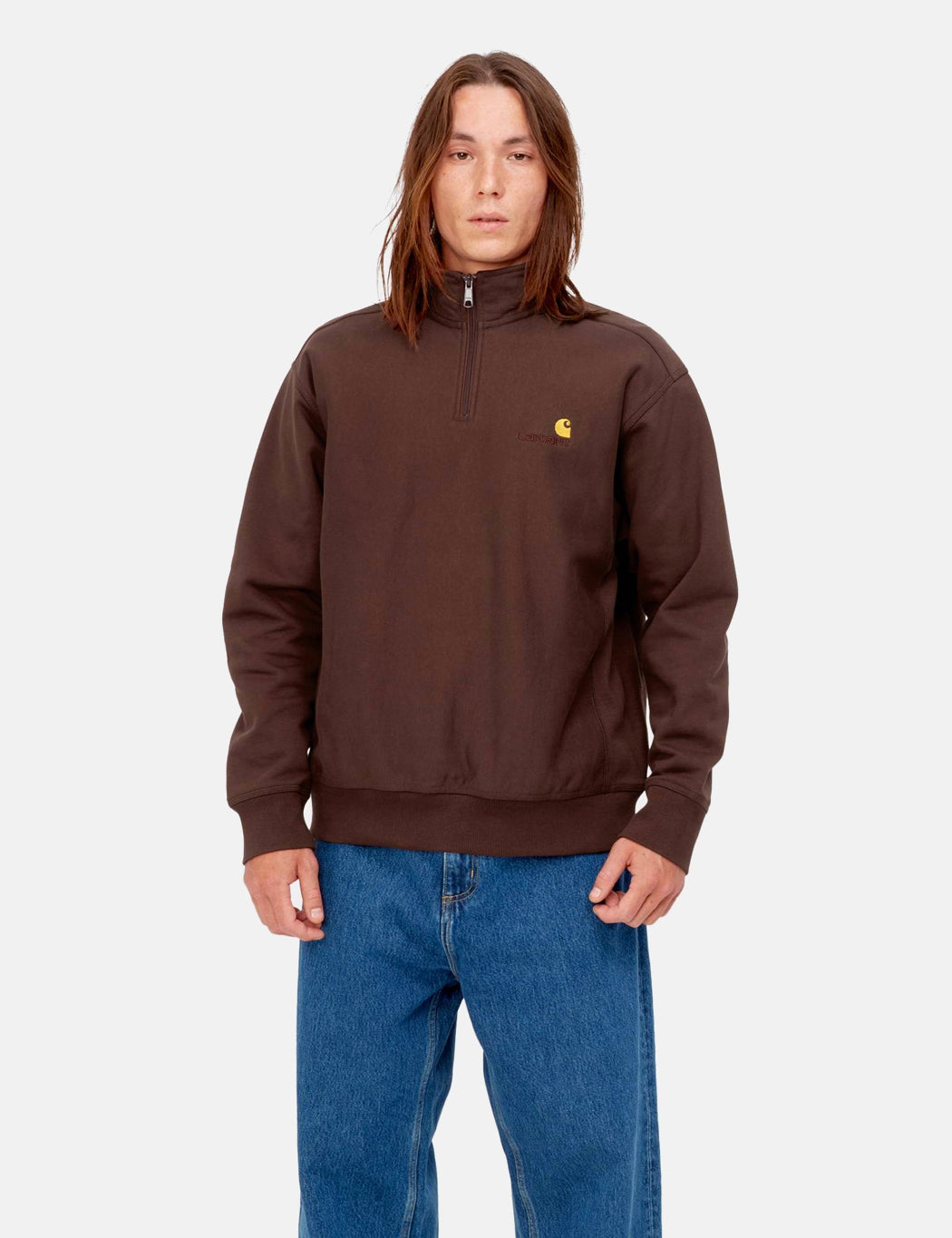 Sweat-shirt American Script demi-zip - Vert cèdre foncé