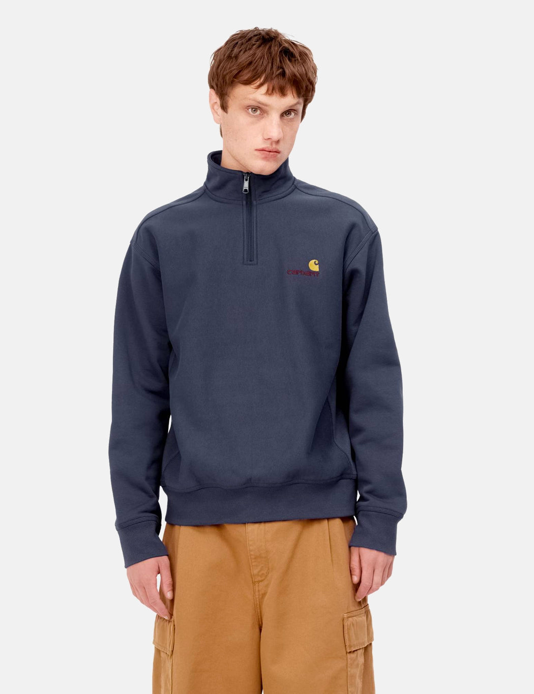 Sweat-shirt American Script demi-zip - Vert cèdre foncé