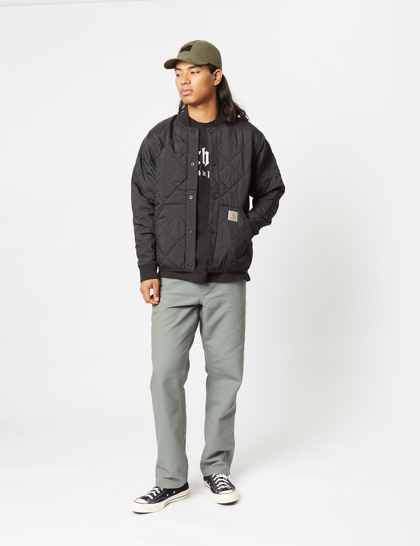 Pantalon coupe droite simple - vert fumée