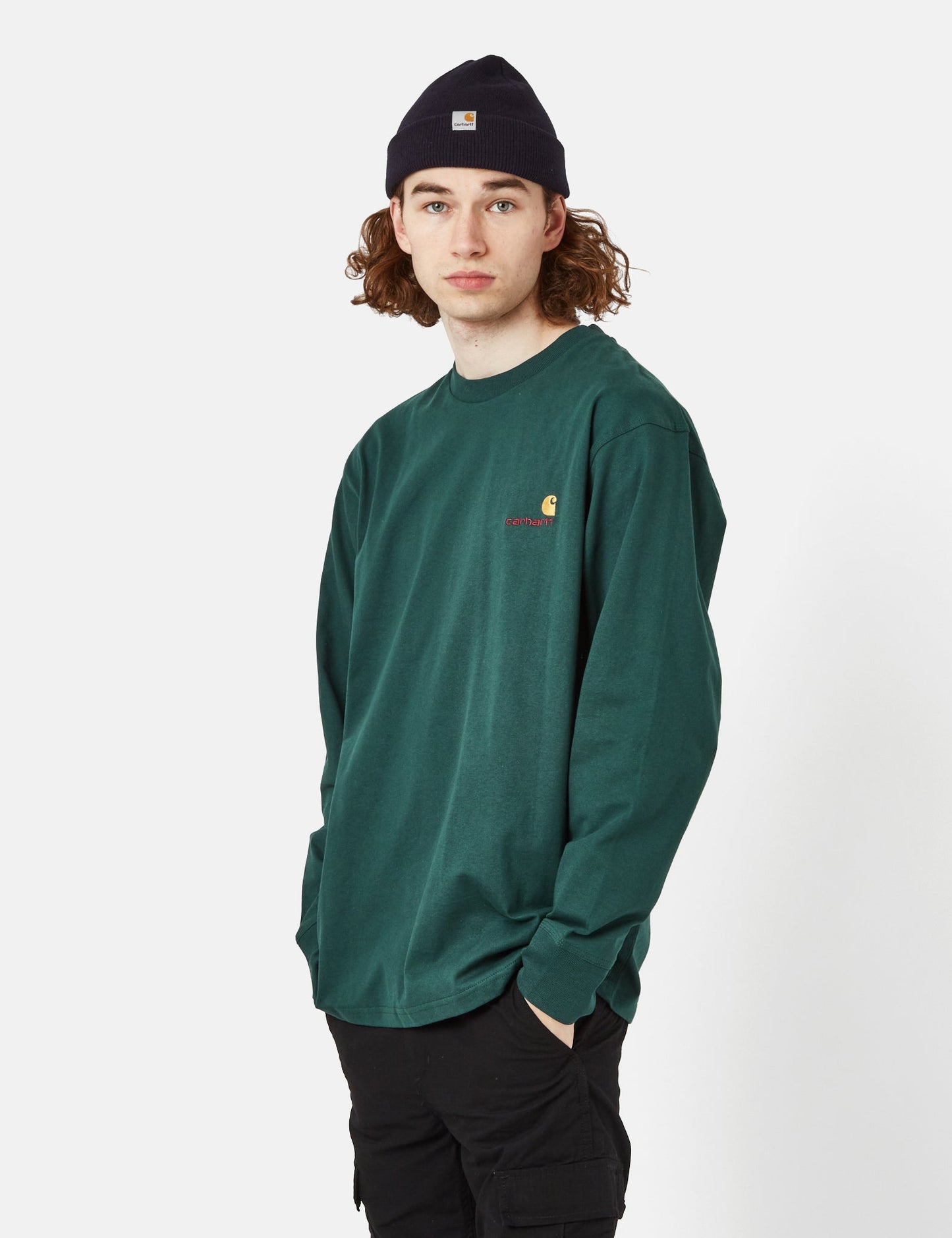 T-shirt manches longues American Script (biologique) - Vert botanique