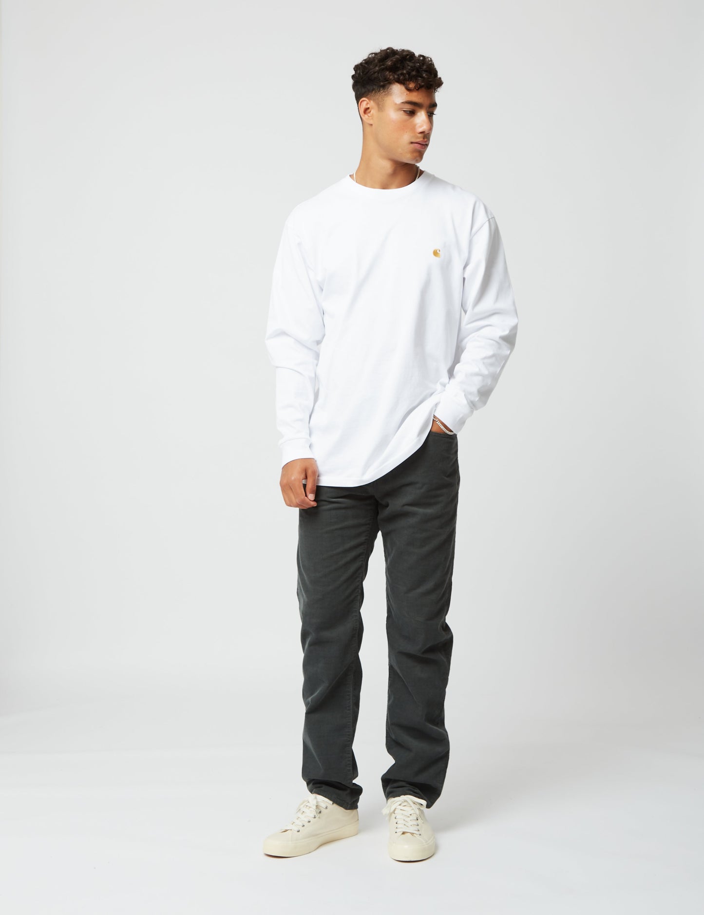 Pantalon Pontiac en velours côtelé (coupe décontractée) - Vert buis