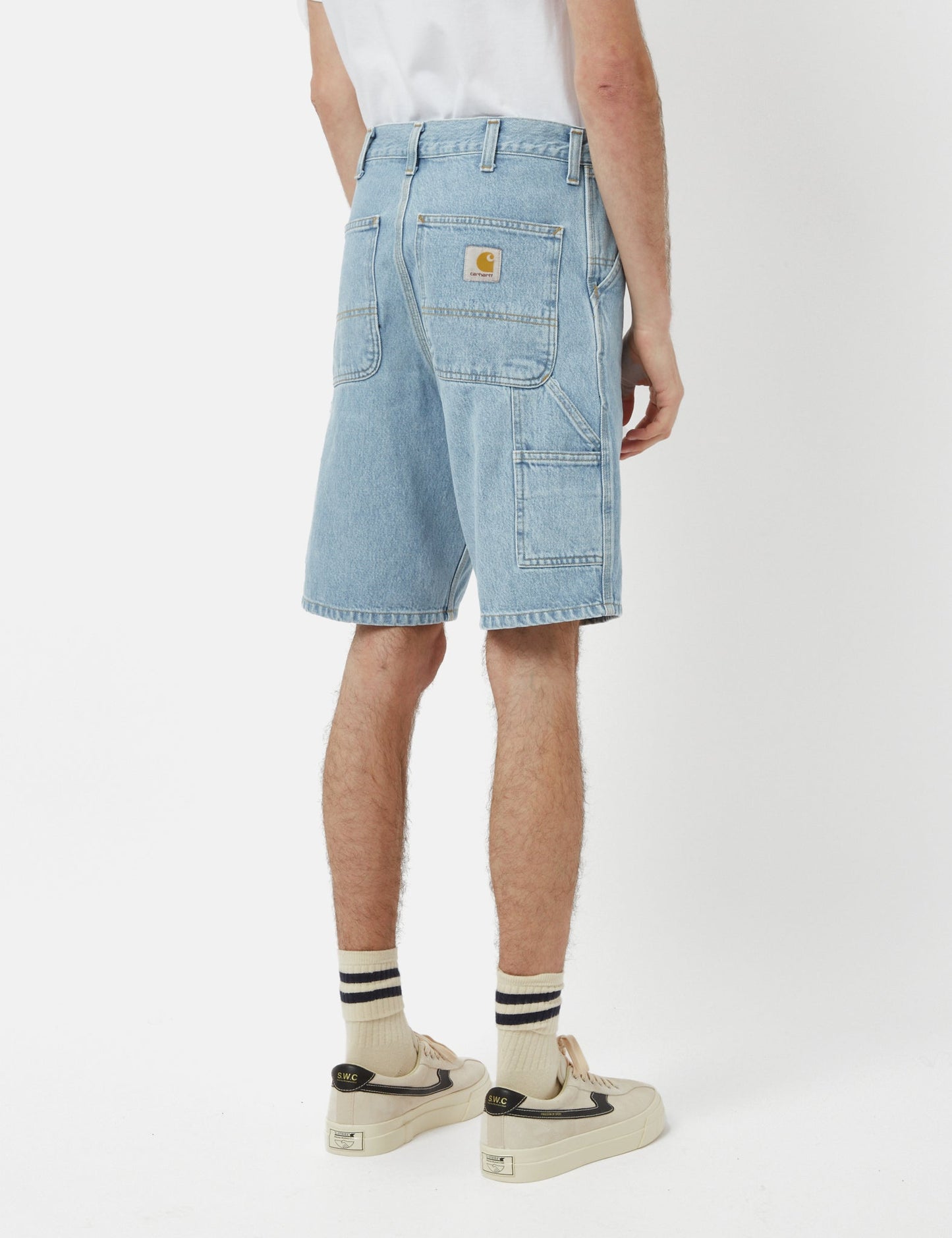 Shorts à genoux simples (Biologiques) - Délavé à la pierre bleu foncé