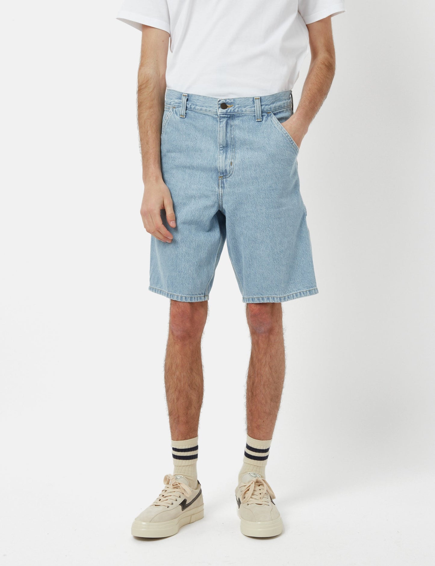 Shorts à genoux simples (Biologiques) - Délavé à la pierre bleu foncé