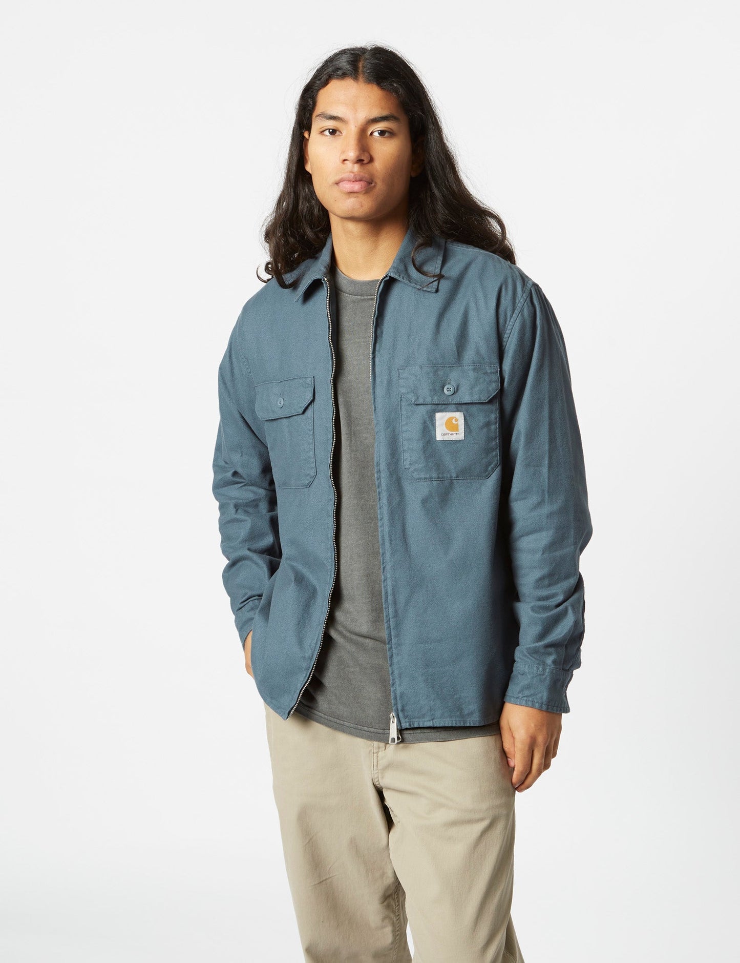 Milford Zip Shirt Jacke (locker geschnitten) – Erzblau