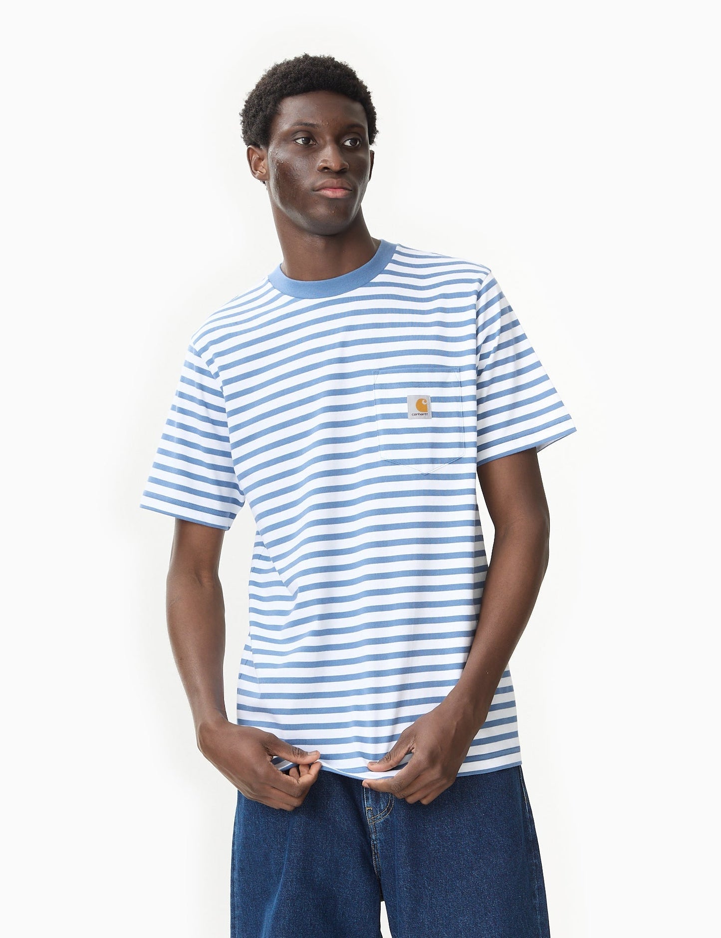 Seidler Streifen-T-Shirt mit Brusttasche – Sorrent-Blau