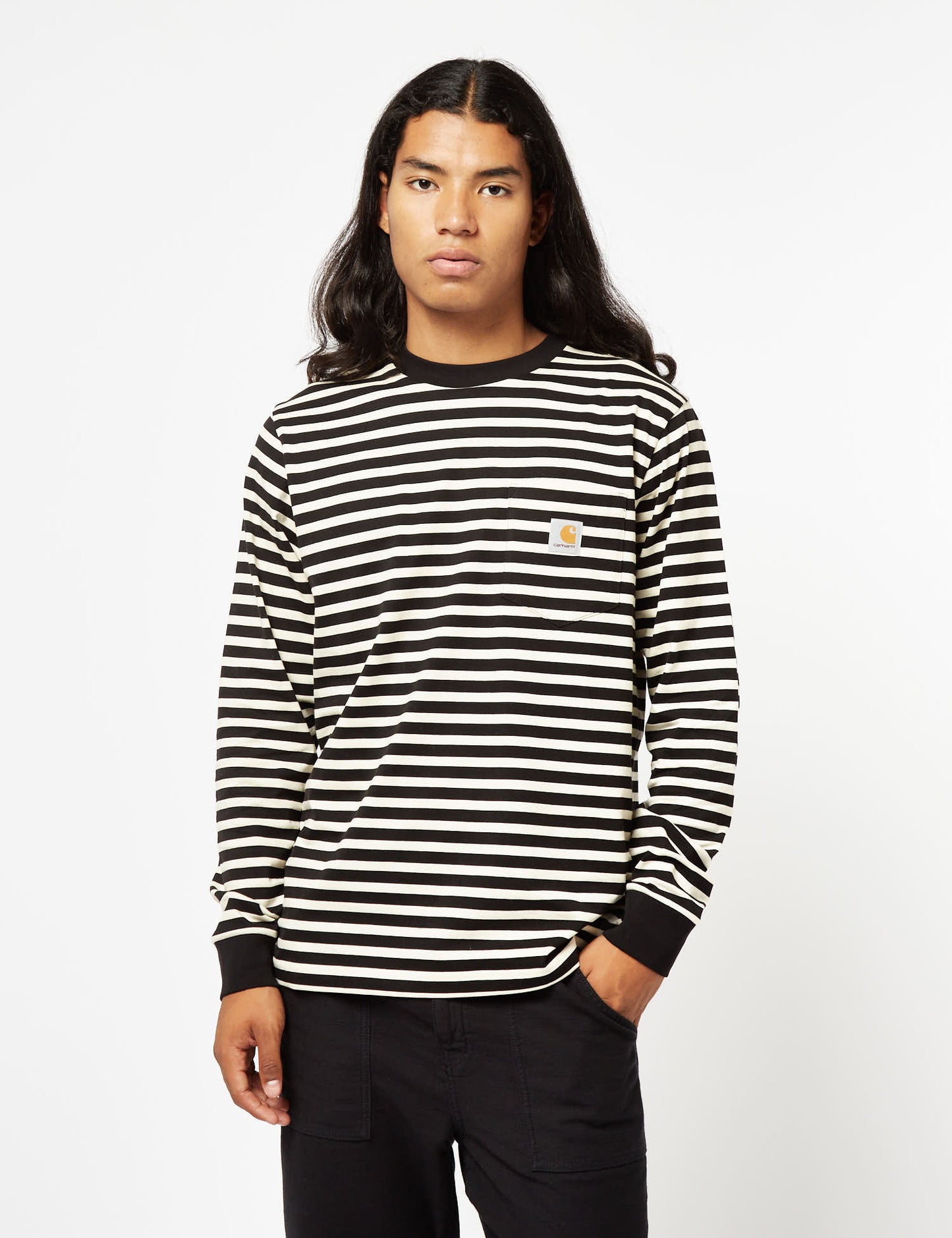 Seidler Langarm-T-Shirt (Seidler-Streifen) – Salbeigrau/Schwarz
