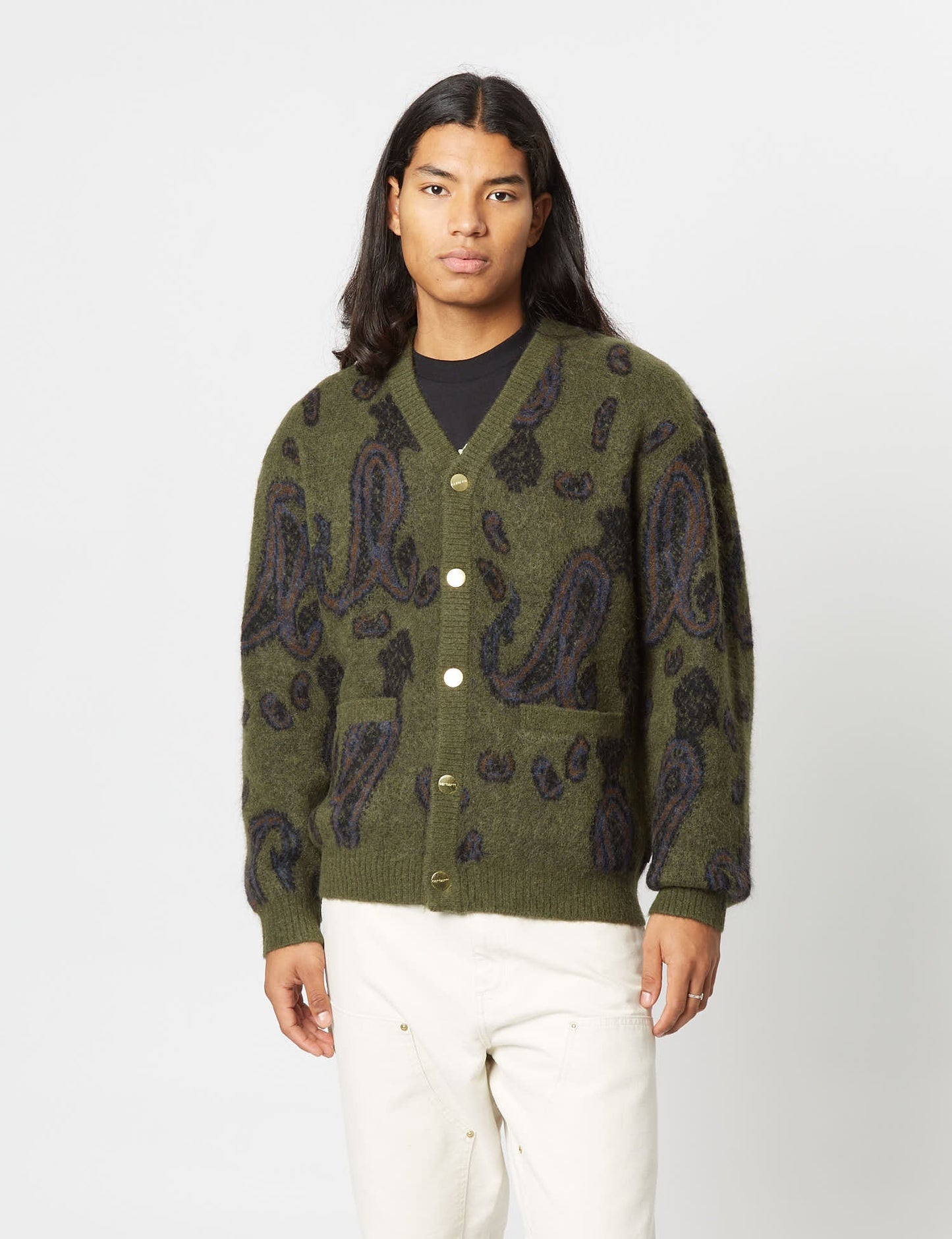 Strickjacke Medford (Paisley-Jacquard) – Pflanzengrün