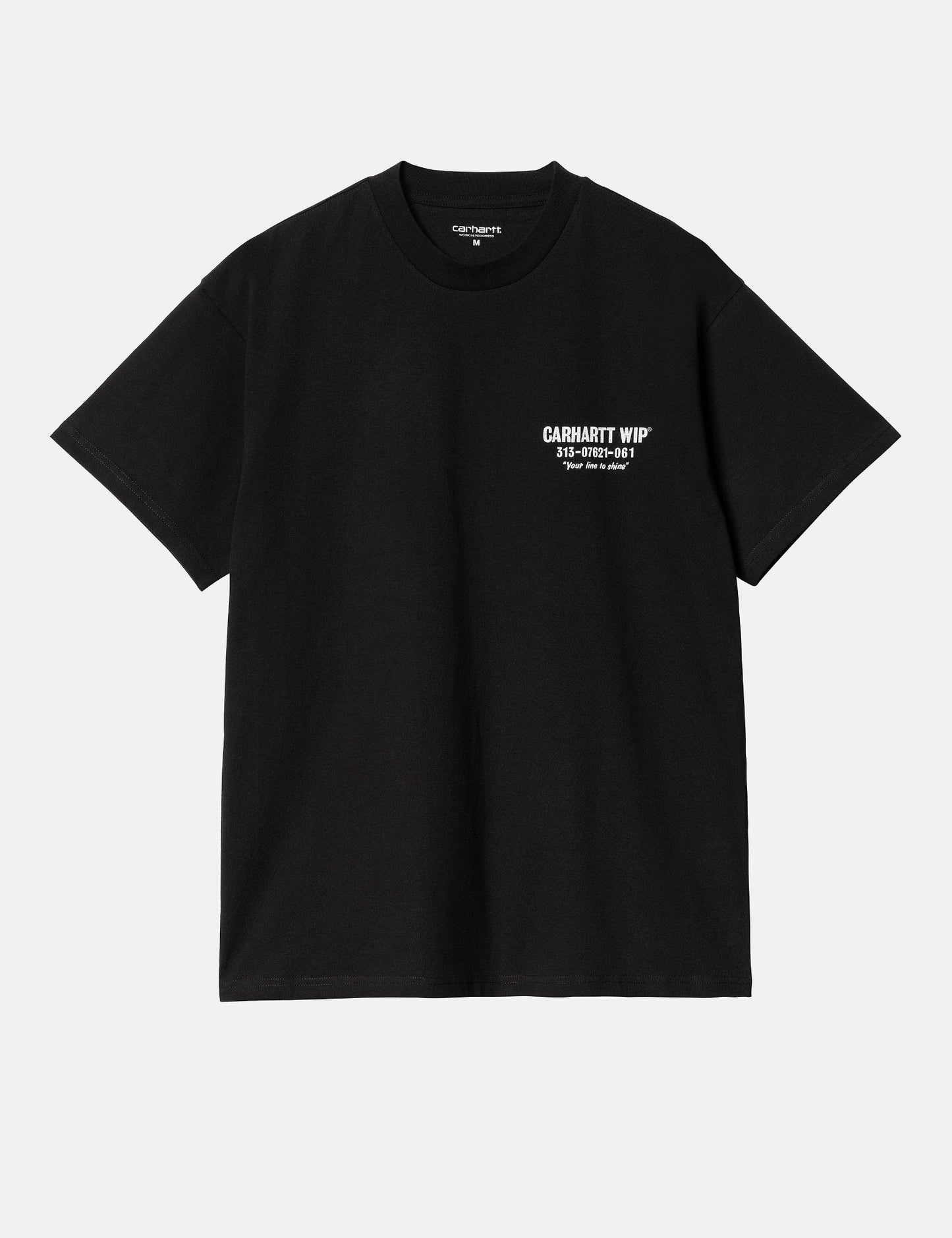 T-Shirt „Less Troubles“ (locker geschnitten) – Schwarz/Weiß