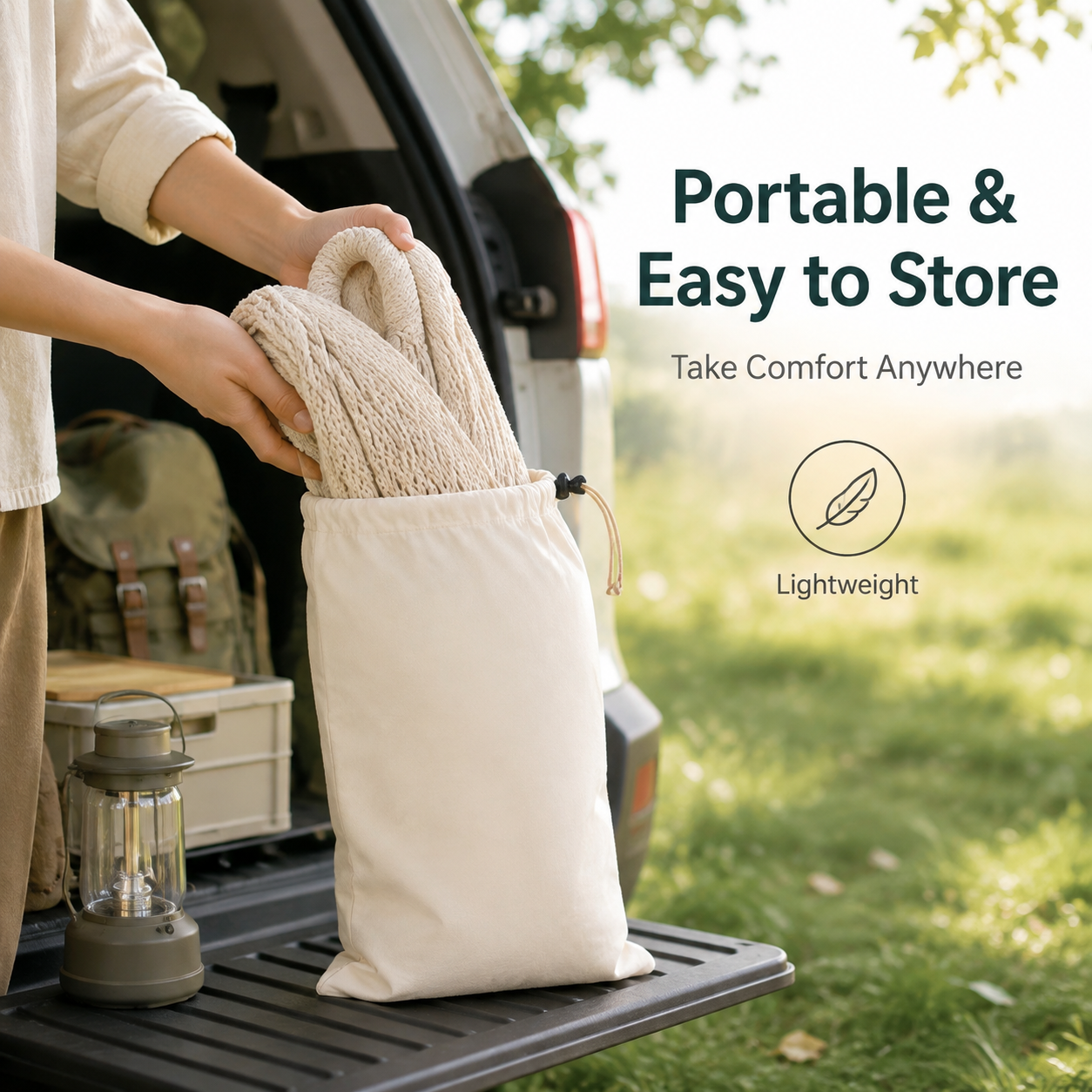 Double Cotton Hammock with Hand-Woven Design - Portable & Breathable
