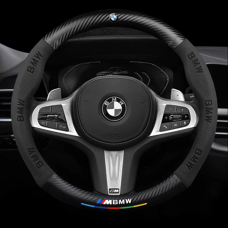 Maßgeschneiderte Carbonfaser-Wildleder-Lenkradhülle mit Auto-Logo